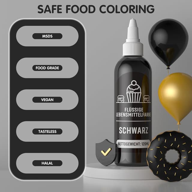 Detalle 2 de Waysroma flüssige Lebensmittelfarbe Schwarz 120 ml – hochkonzentriert & zuckerfrei für Backen und Dekoration