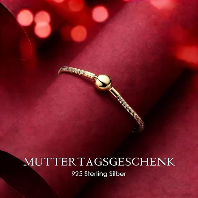 Detalle 2 de Hevdlt Goldfarben Damenarmband aus 925er Sterling Silber – kompatibel mit Moments/Charms (17–21 cm)