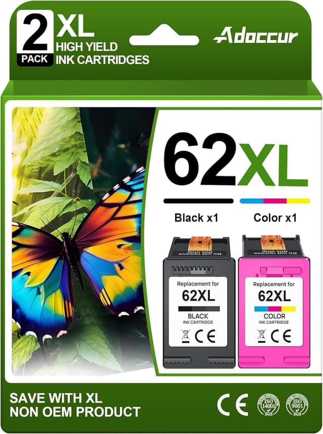 Detalle de HP 62XL Black & Tri-Color Ink Cartridges (2-Pack) for Envy & OfficeJet Printers