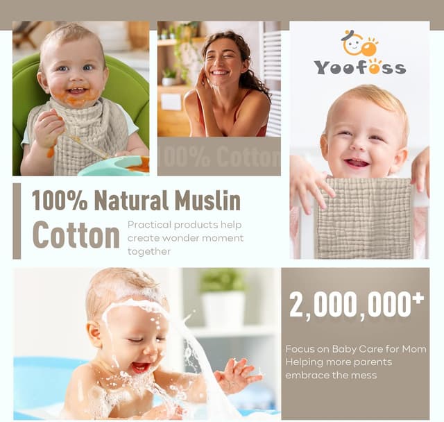 Detalle 2 de Yoofoss Baby Muslin Squares 10 Pack (30x50cm) 4-layer 100% cotton muslin cloths in Apricot