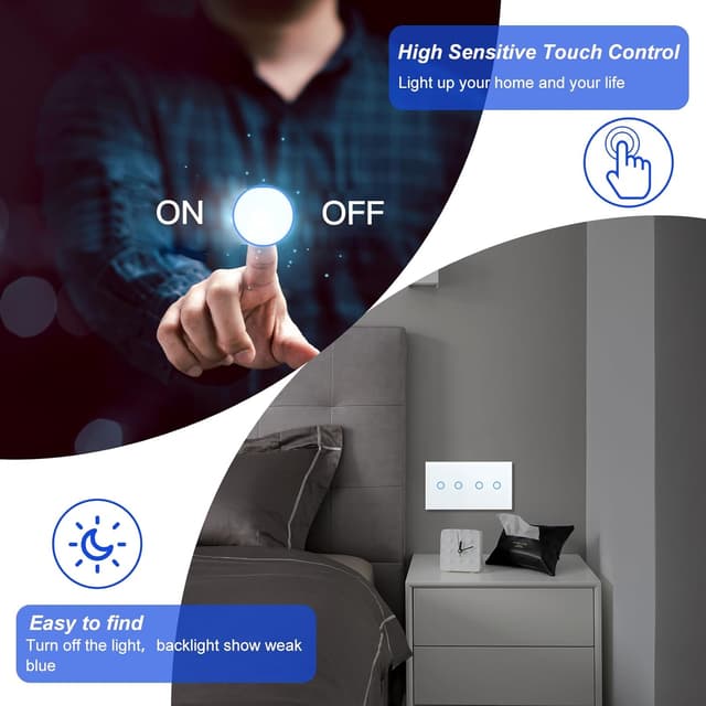 Detalle 2 de BSEED Interruptor Tactil luz pared 1G 2V Blanco