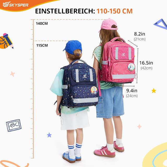 Detalle 2 de SKYSPER Schulranzen-Set 5-teilig mit ergonomischem Tragesystem, 16L und 360° Reflektorstreifen