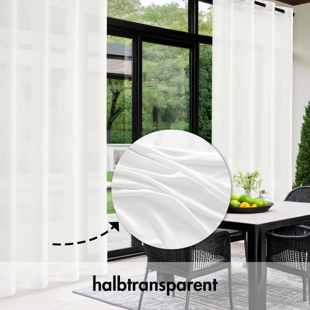 Detalle 2 de MIULEE Outdoor Vorhang transparent, wetterfest, mit Ösen – 2er Set (132 x 245 cm), Weiß