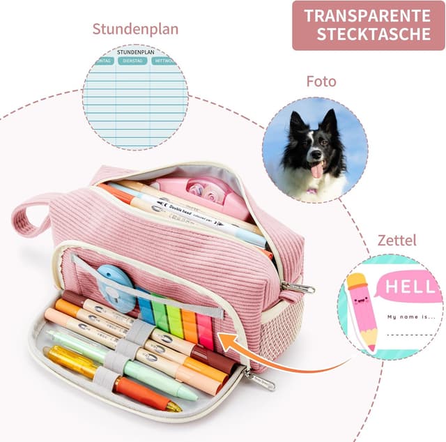 Detalle 2 de KALIDI Corduroy Pencil Case with Multi Pockets (8.3 x 3.5 x 4 in)