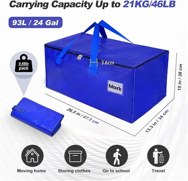 Detalle de Lot de 8 sacs de rangement vêtements ZFWDSY (93 L) : alternative aux cartons de déménagement