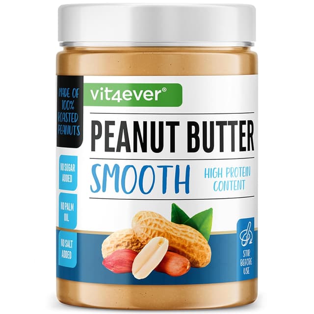 Detalle de Vit4ever Erdnussbutter Smooth – 1 kg natürliche Peanut Butter ohne Zusätze, High Protein, vegan