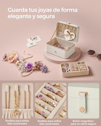 Detalle 2 de SONGMICS Colección GISELLA: caja joyero de viaje con 2 niveles y tapa con ganchos