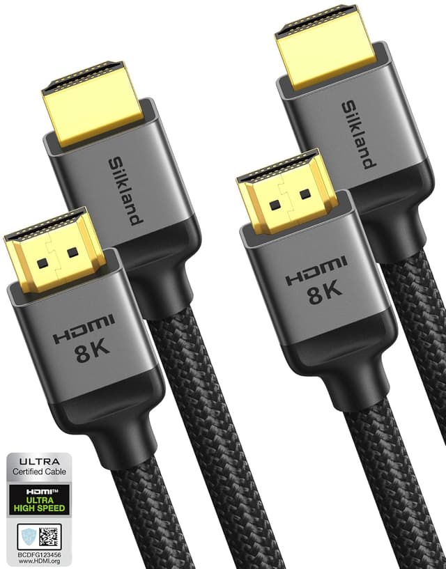 Detalle de Silkland HDMI 2.1 Kabel 10K/8K (3 m) im 2er-Set, 48 Gbit/s, eARC, HDR10 & bis 4K@144 Hz