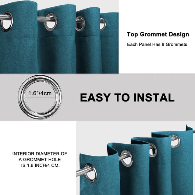 Detalle de YSTELLAA Rideau 100% occultant lot de 2, 140×240 cm effet lin (anti-froid, anti-chaleur, anti-bruit) avec œillets, vert