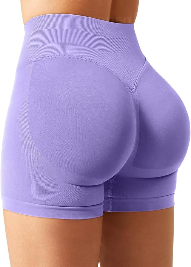 Detalle de YEOREO SoftHue Damen Sport Shorts mit Invisible Scrunch (4,5") – nahtlose kurze Leggings für Training & Alltag