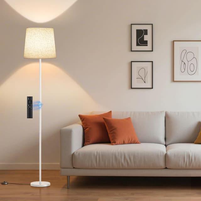 Detalle de SIBRILLE Lampada da Terra per Salotto 9W con Telecomando e 3000K-6000K, paralume in lino e base bianca
