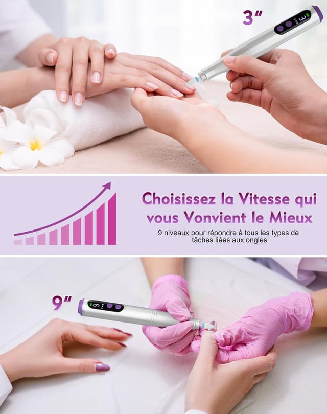 Detalle de Fofile ponceuse électrique pour ongles sans fil 12 en 1, 20000 tr/min et écran LED