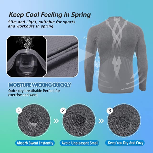 Detalle de MEETYOO Herren-Kompressionsshirt Langarm – atmungsaktives Fitness- und Laufshirt