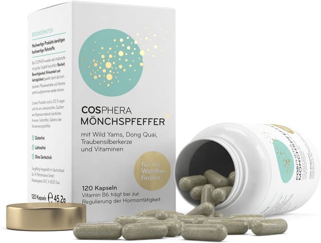 Detalle de Mönchspfeffer Kapseln hochdosiert (120 Kapseln) – 100 mg Tagesdosis, vegan & mit Vitamin C/B6/B12, Eisen und Pflanzenextrakten