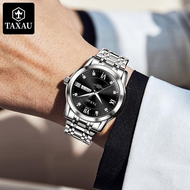 Detalle de Taxau Herrenuhr aus Edelstahl mit Quarzwerk, wasserdicht & Multifunktion
