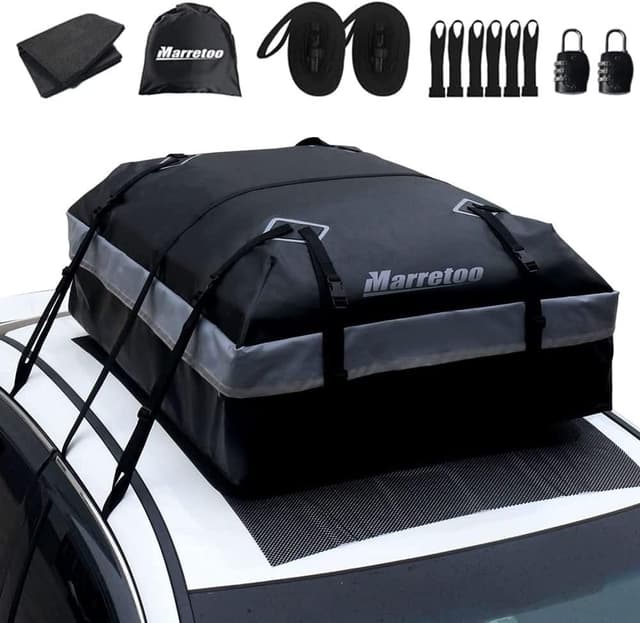 Marretoo Car Roof Bag (21 Cubic Feet) – Waterproof 840D Roof Cargo Carrier with Anti-slip Mat