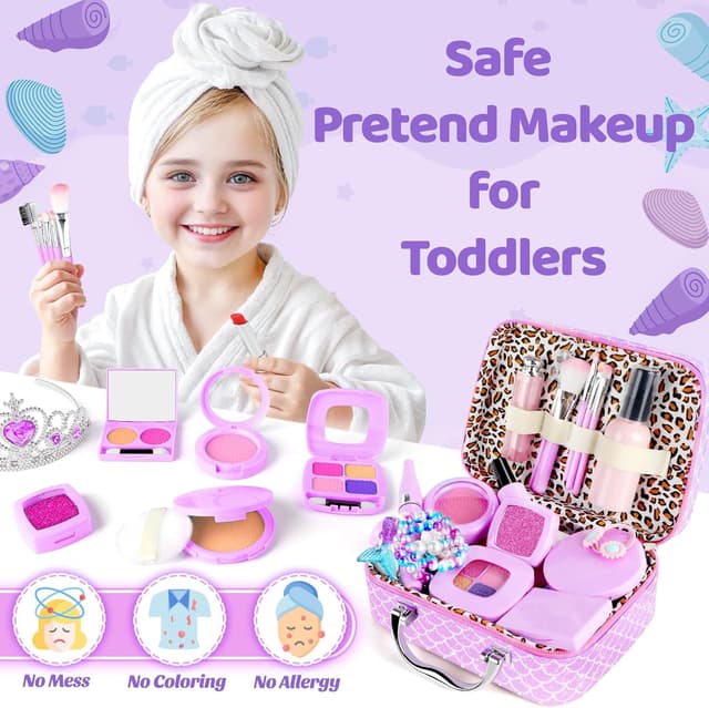 Detalle 2 de INNOCHEER Mermaid Pretend Makeup Kit for Toddlers (Fake Makeup for Girls Purse Play)