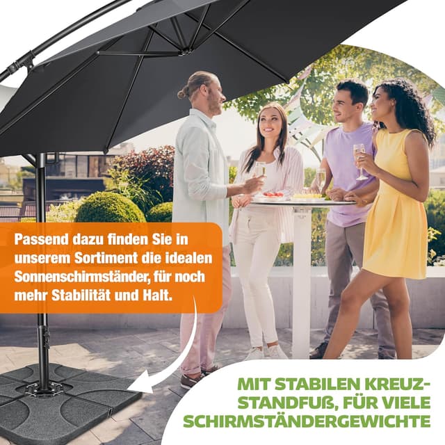 Detalle de KESSER Sonnenschirm Ø 350 cm – Ampelschirm mit Kurbel, 360° Drehfunktion und Schutzhülle (Anthrazit)