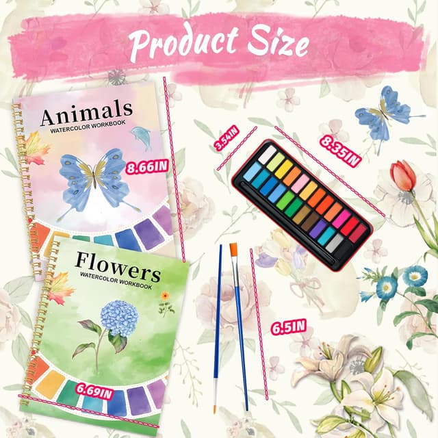Detalle de Cbcmpica Watercolor Workbook & Beginner Painting Kit (Flowers & Animals, 24-Color Palette)