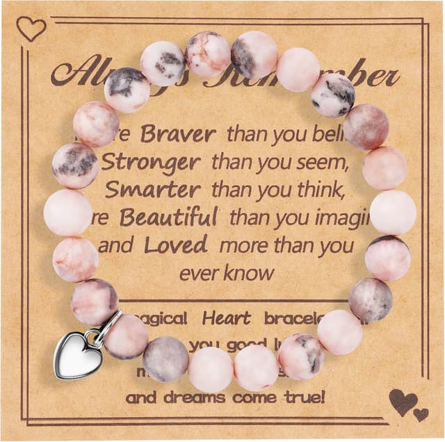 Detalle de Aucuu braccialetti per bambini in pietra naturale con cuore, regalo per ragazze (compleanno e Natale)