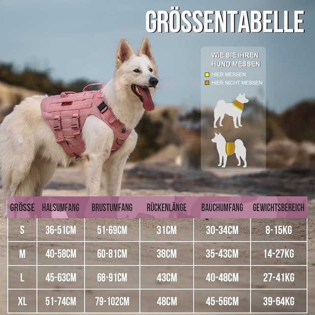 Detalle 2 de OneTigris Harnais pour chien X Destroyer Tactical réglable anti-traction, anti-fugue avec 3 poignées, 2 boucles en métal (rose, XL)