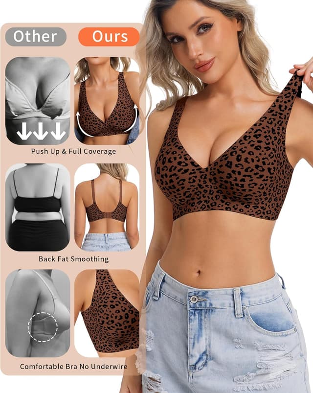 Detalle de HOWIN Jelly Deep V Wireless Push Up Bra (No Underwire, Seamless Full Coverage)