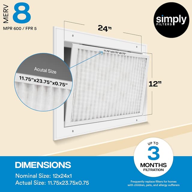 Detalle de Simply 12x24x1 MERV 8 Air Filter, 6 Pack