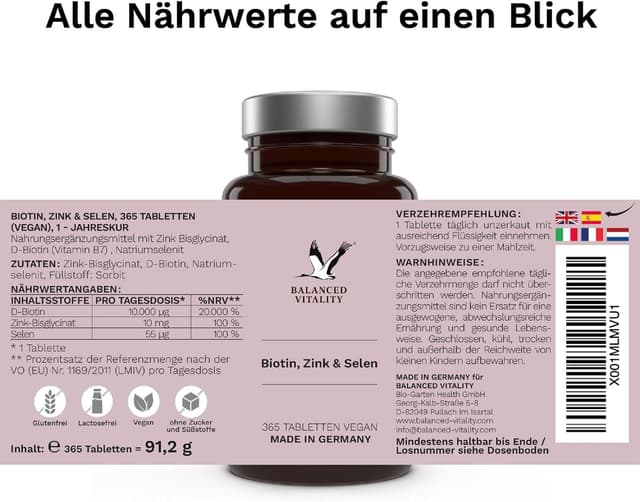 Detalle 2 de Biotin Zink Selen Tabletten mit 10 mg Zink