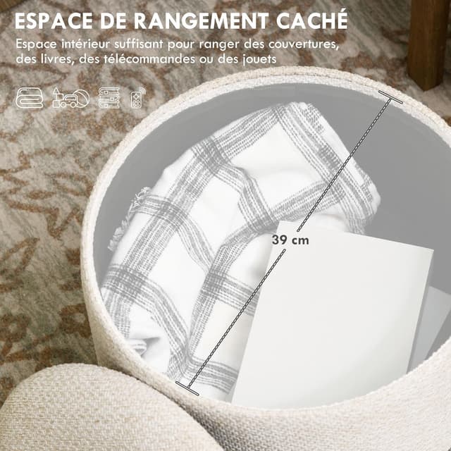 Thumbnail 2 de HOMCOM Pouf Rond Repose-Pieds Tabouret avec Coffre de Rangement