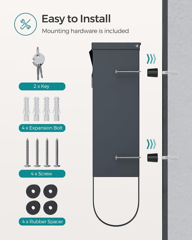 Thumbnail 6 de SONGMICS GMB20AG wall-mounted post box 10 × 30.8 × 33.8 cm 📮