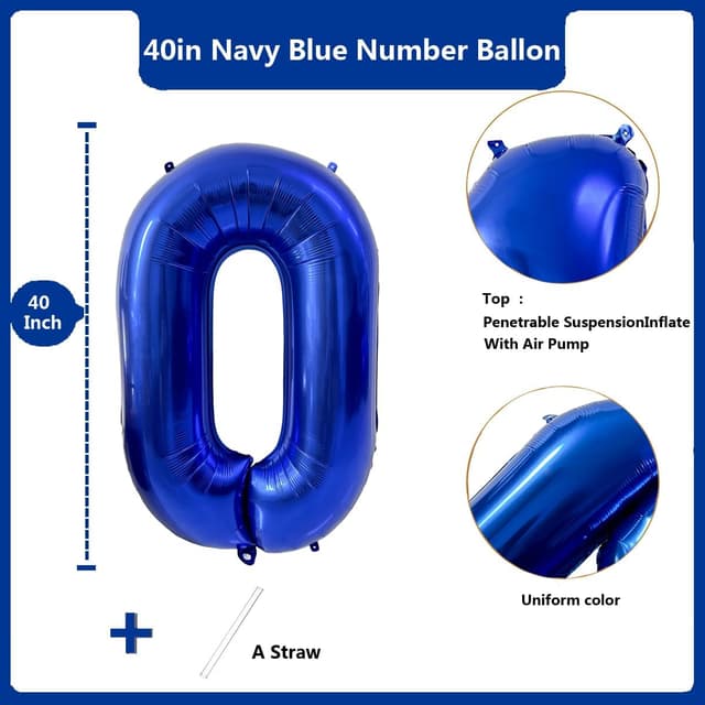 Detalle de 40 inch Dark Blue Number 0 Foil Balloon (Navy Blue) – Giant Helium/ Air Balloon for Birthday Party Decorations