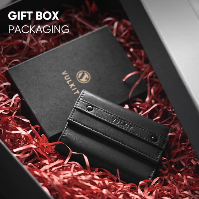 Detalle 2 de VULKIT Portefeuille compact en cuir homme noir à 3 volets avec blocage RFID et poche zippée