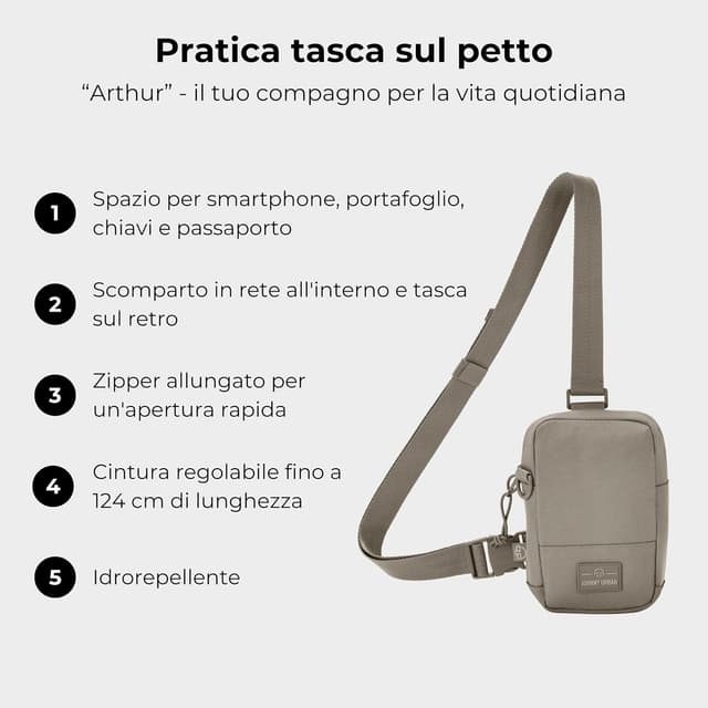 Detalle 2 de Johnny Urban Sling Bag Arthur in poliestere riciclato – borsa a tracolla monospalla idrorepellente per travel, festival e escursionismo