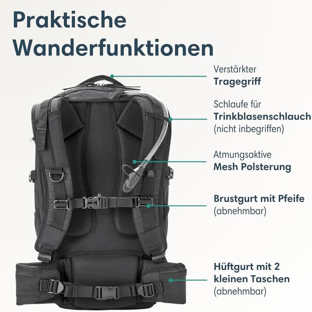 Detalle de LARKSON Klint Large Wanderrucksack (30–34 l) mit Hüftgurt & Mesh-Polsterung