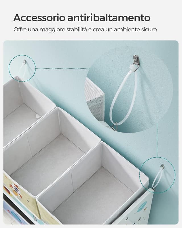 Detalle de SONGMICS GKR034W01 scaffale mobile per cameretta con 7 contenitori in tessuto