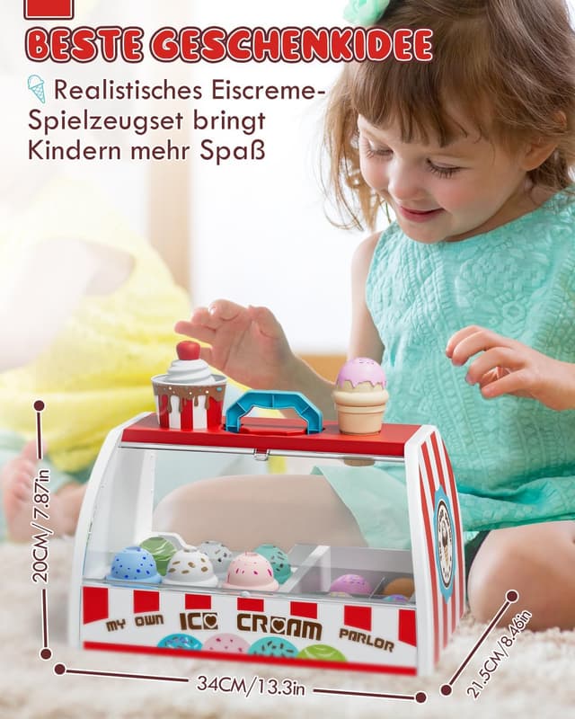 Detalle de Lehoo Castle Eisdiele Kinder-Spielset ab 3 Jahren (Zubehör für Kaufladen & Kinderküche) – rot