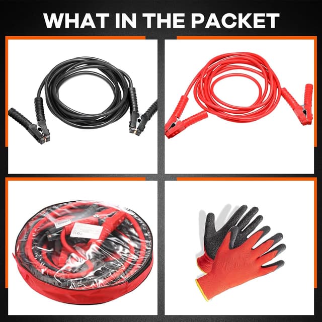 Detalle 2 de GEARCELL 6m 3000A 2x Heavy-Duty Jump Leads (with gloves) for 6V, 12V and 24V cars, vans and more