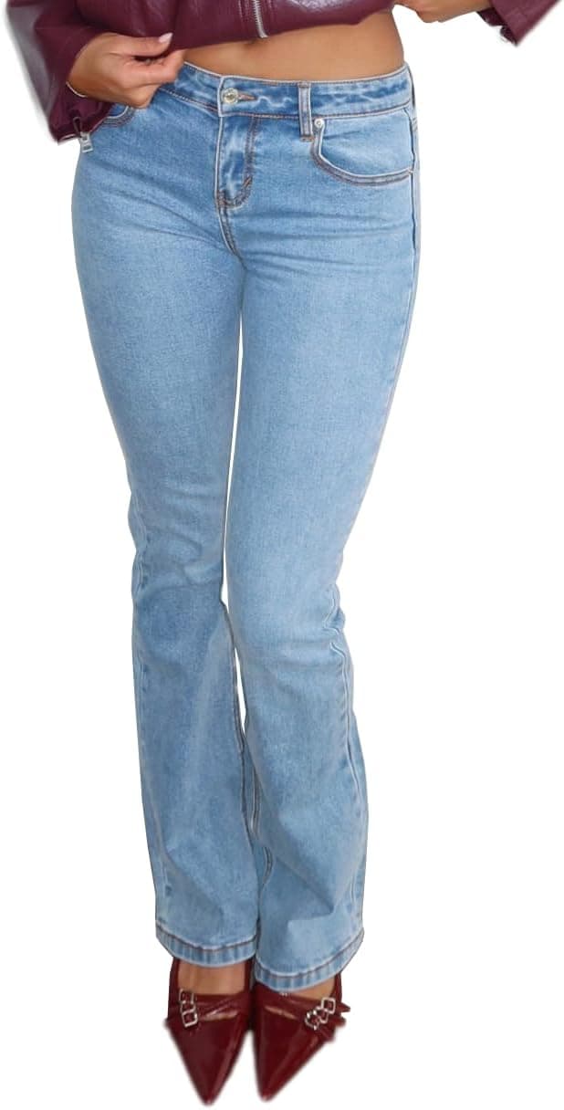 Detalle 2 de Justalwart Women’s Stretch Low Rise Double Button Elastic Skinny Vintage Flare Jeans