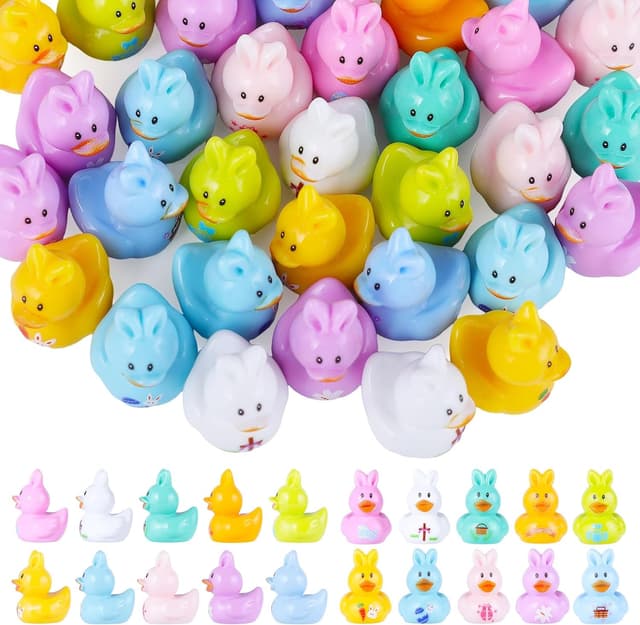 Detalle de XREE 100 Mini Easter Resin Ducks (Glow-in-the-dark) in 7 colours for party gifts, classroom exchanges & mini landscapes