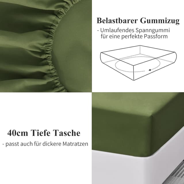 Detalle de Aisbo Spannbettlaken 140x200 cm für Boxspringbett, Olivgrün – Mikrofaser mit 40 cm Steghöhe