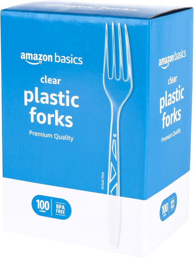 Detalle de Amazon Basics Clear Plastic Forks 100 🍴