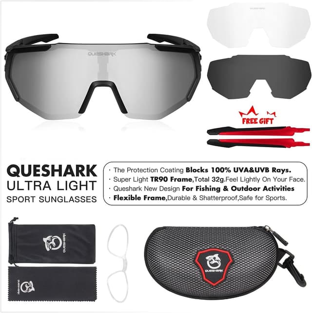 Detalle 2 de Occhiali da ciclismo Queshark con lenti intercambiabili polarizzate anti-UV400