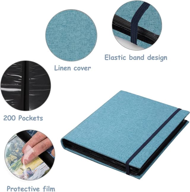 Detalle 2 de AIOR Album photo à pochettes 10x15 cm (200 photos) couverture lin bleu, 50 feuilles