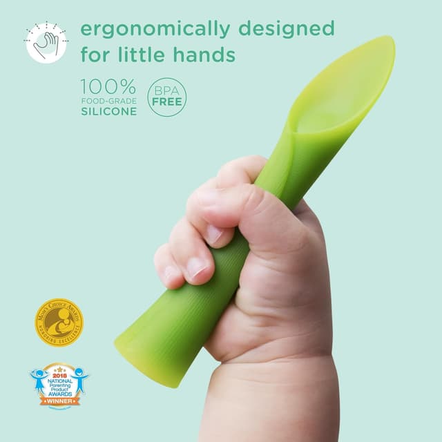Detalle 2 de Olababy 100% Silicone Soft-Tip Training Spoon 2-Pack (Coral/Lilac) for Baby-Led Weaning