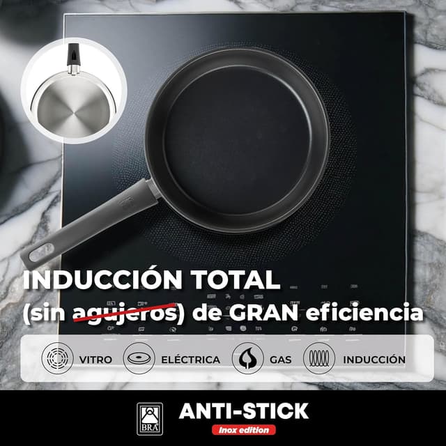 Detalle 1 de BRA Antistick Inox Set 3 sartenes 18/22/26 cm