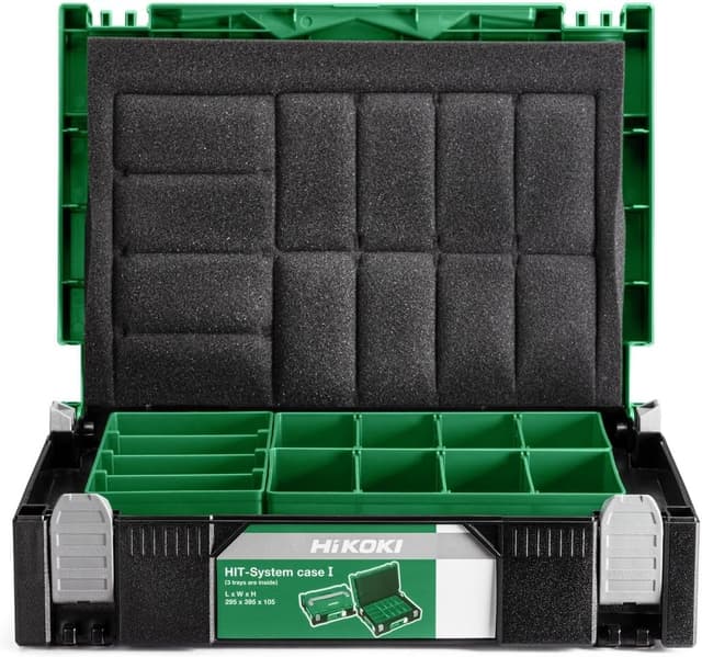 Detalle de Hikoki 402538 cassetta attrezzi impilabile nero/verde, compatibile con Hit System Case II–IV