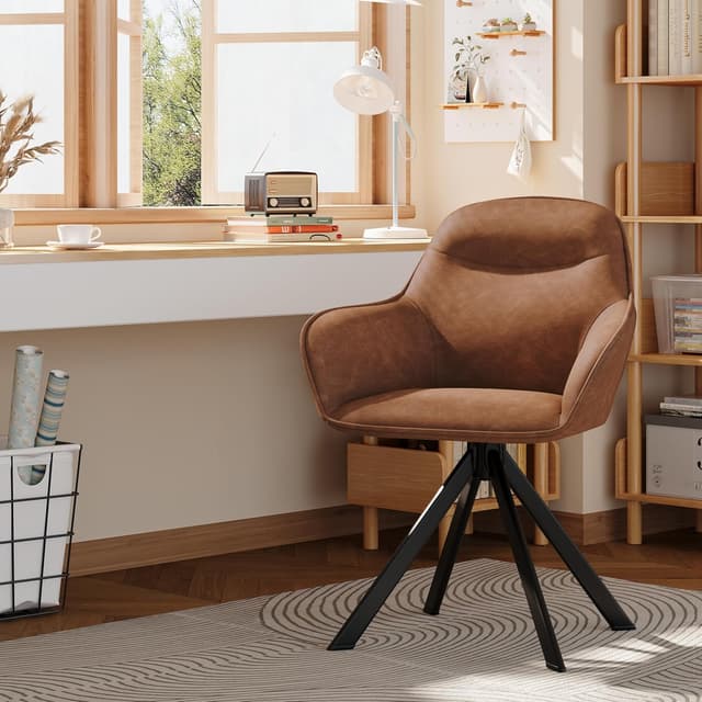 Detalle de Goeurvant Sedie da pranzo girevoli in PU con braccioli (set da 2) marrone