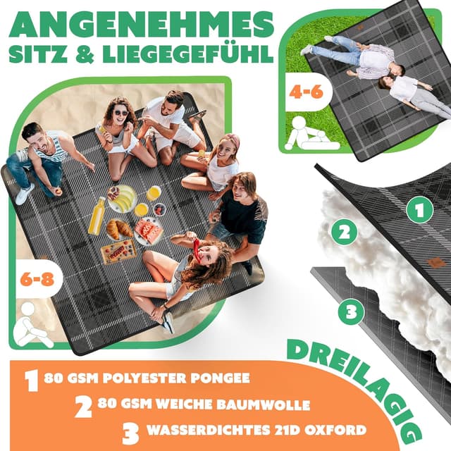 Thumbnail 5 de KESSER® Manta de Picnic Grande, Plegable y Lavable 🌊