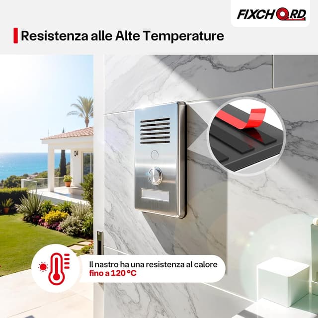 Detalle de FIXCHORD Nastro biadesivo extra forte in schiuma acrilica 5 m x 12 mm, impermeabile per interni ed esterni