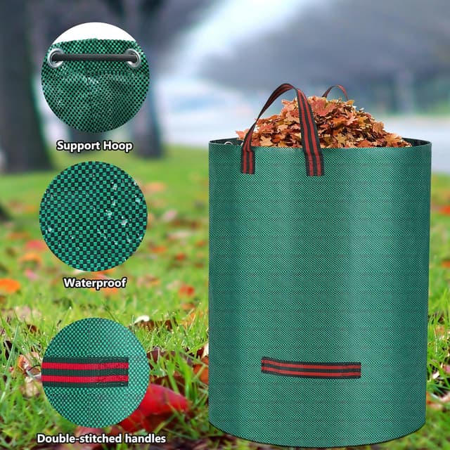 Detalle de Heavy Duty Garden Waste Bags with Handles (2x 500L + 1x 120L) – Reusable Waterproof Yard Sack